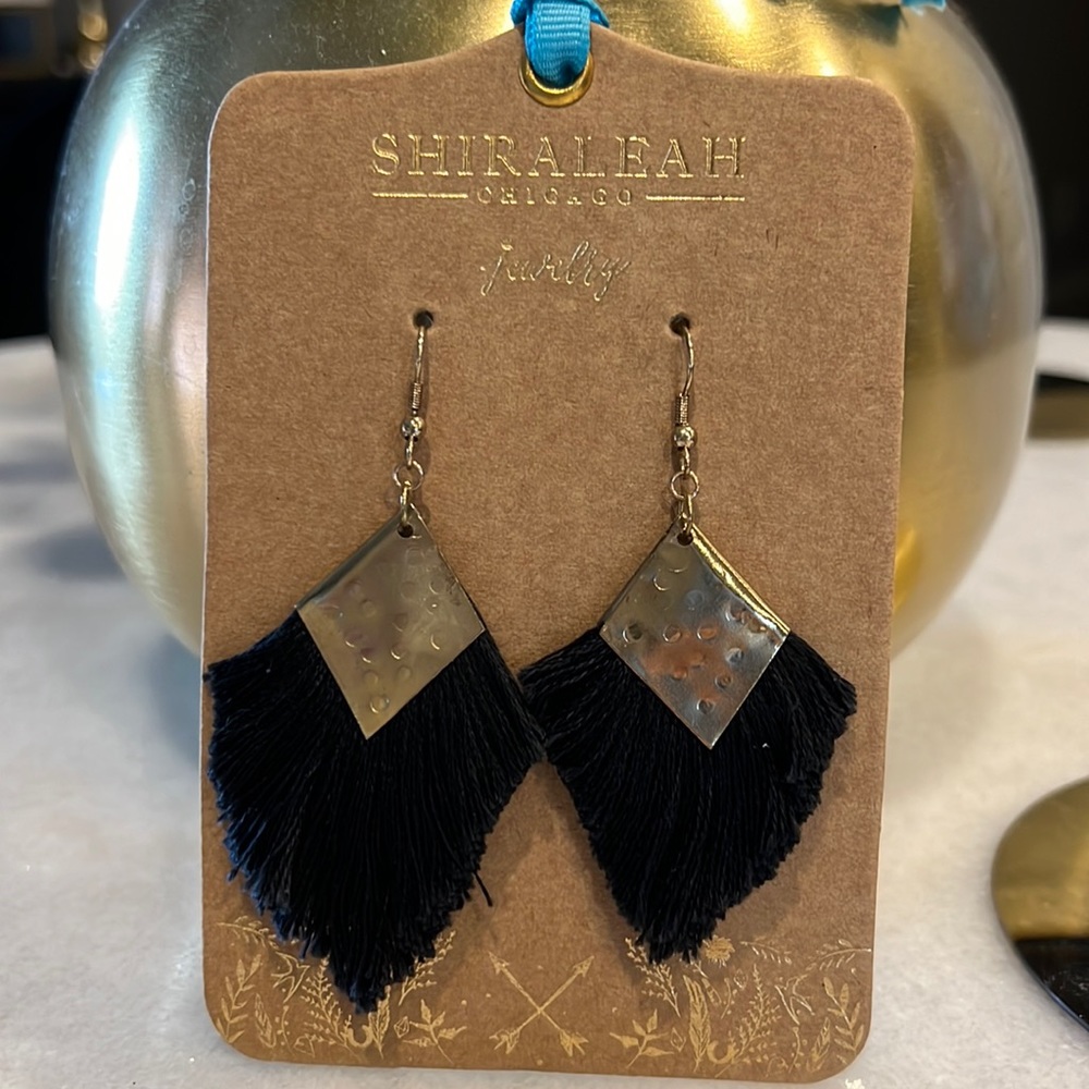 NWT Black and gold fringe earrings.